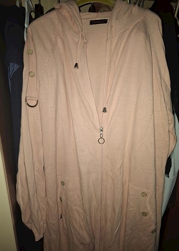 Bej Düğmeli Uzun Keten Kadın Ceket STANDART BEDEN. - Görsel 8