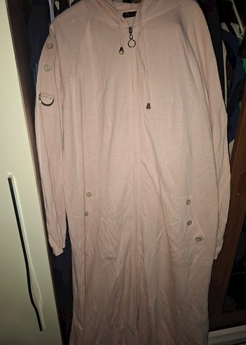 Bej Düğmeli Uzun Keten Kadın Ceket STANDART BEDEN. - Görsel 3