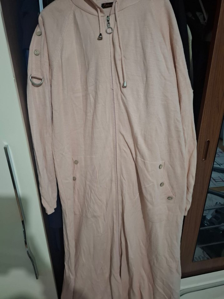 Bej Düğmeli Uzun Keten Kadın Ceket STANDART BEDEN. - Görsel 4