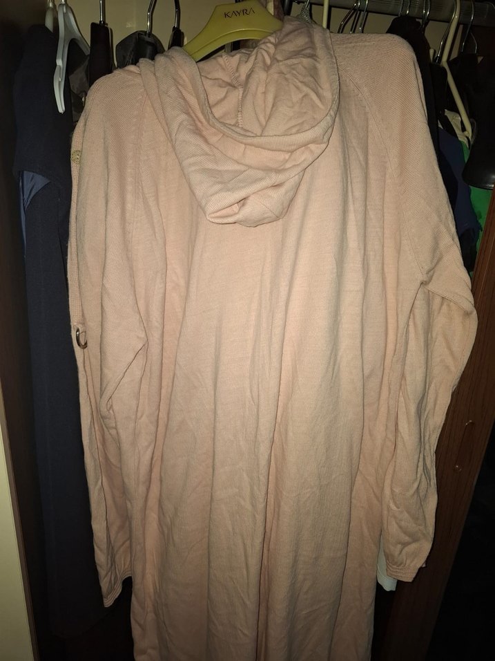 Bej Düğmeli Uzun Keten Kadın Ceket STANDART BEDEN. - Görsel 2