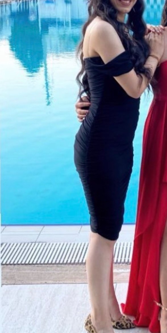 siyah Drapeli Midi Kadın Kokteyl Elbise - Görsel 3