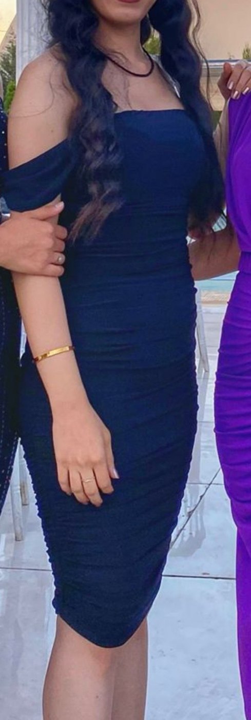 siyah Drapeli Midi Kadın Kokteyl Elbise - Görsel 2