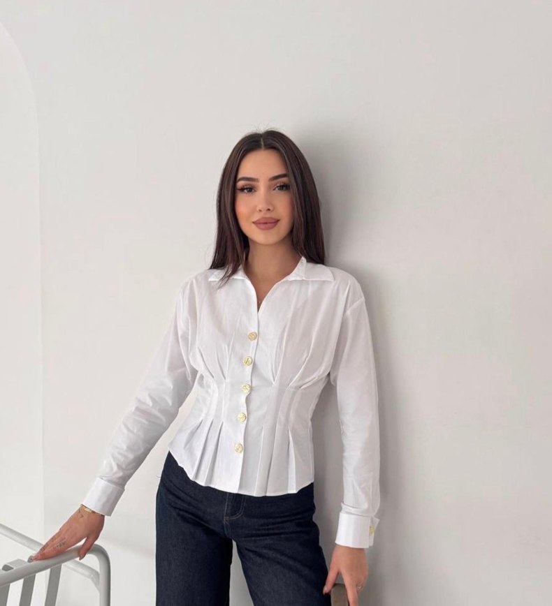 beyaz oturtmalı gömlek - Görsel 3