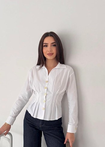 Beyaz oturtmalı gömlek - Görsel 3