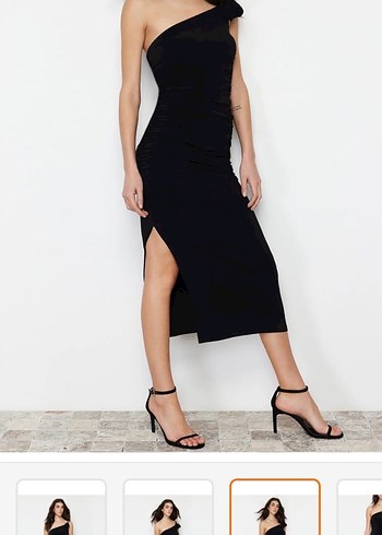 Siyah Tek Omuzlu Uzun Süet Elbise - Görsel 2