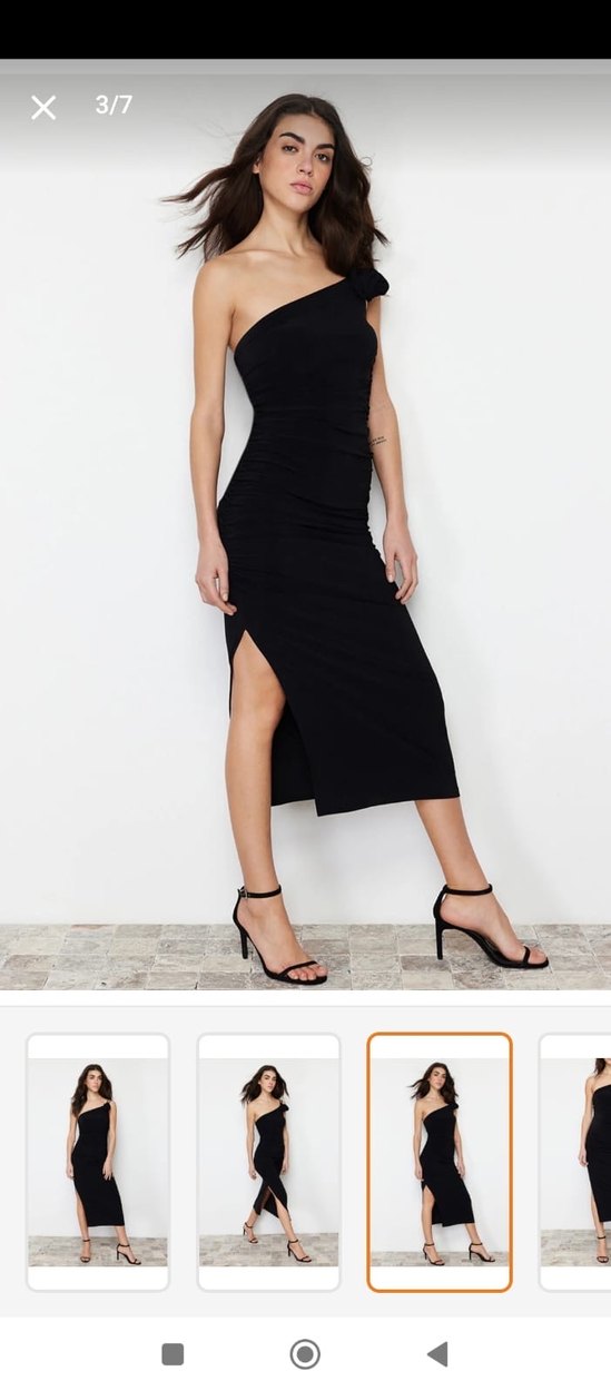 Siyah Tek Omuzlu Uzun Süet Elbise - Görsel 2