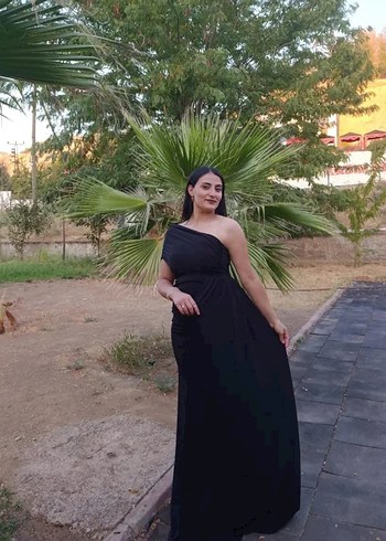 Askılı Drapeli Siyah Uzun Abiye Elbise - Görsel 2