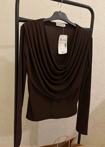 Kahverengi Drapeli Uzun Kollu Bluz - Görsel 3