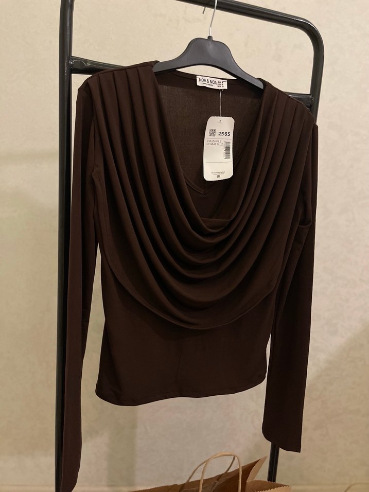 Kahverengi Drapeli Uzun Kollu Bluz - Görsel 3