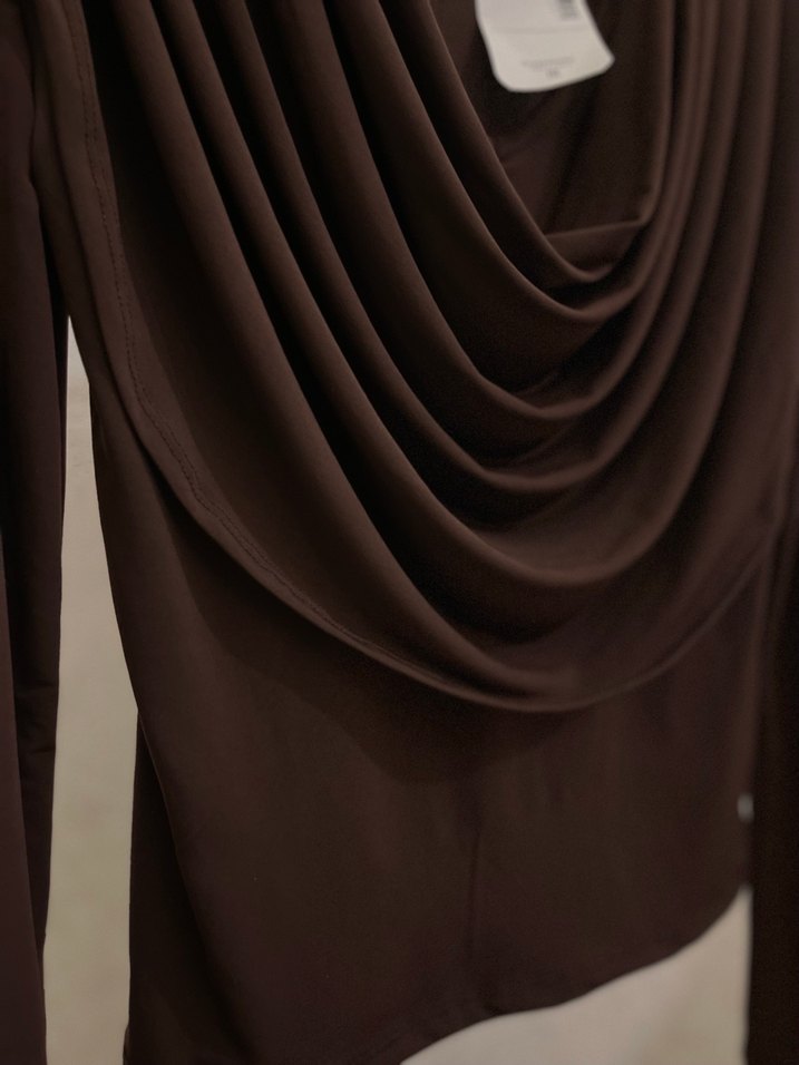 Kahverengi Drapeli Uzun Kollu Bluz - Görsel 2