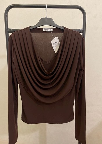 Kahverengi Drapeli Uzun Kollu Kadın Bluz - Görsel 3