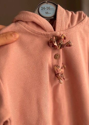 Düğmeli Pembe Sweat - Görsel 6