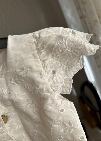 Beyaz Nakışlı Kız Elbisesi, Düğmeli, bisikletYaka - Görsel 5