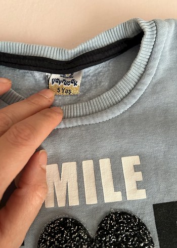 Kız Çocuk mavi önü işlemeli Sweatshirt - Görsel 4