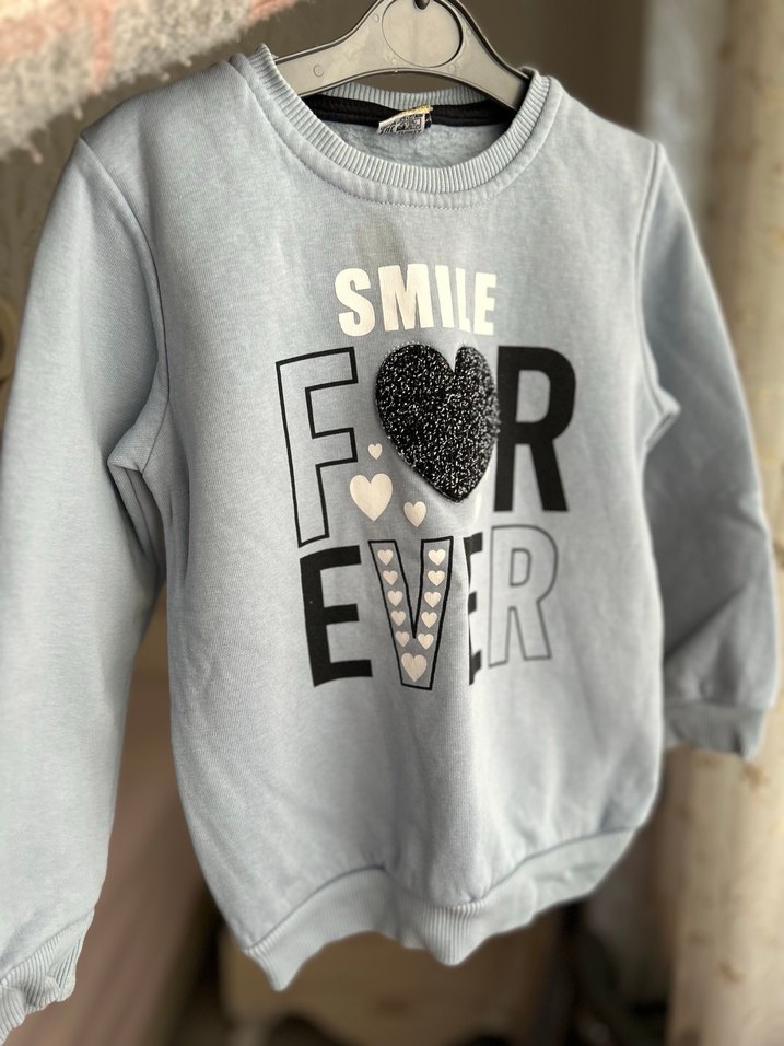 Kız Çocuk mavi önü işlemeli Sweatshirt - Görsel 3