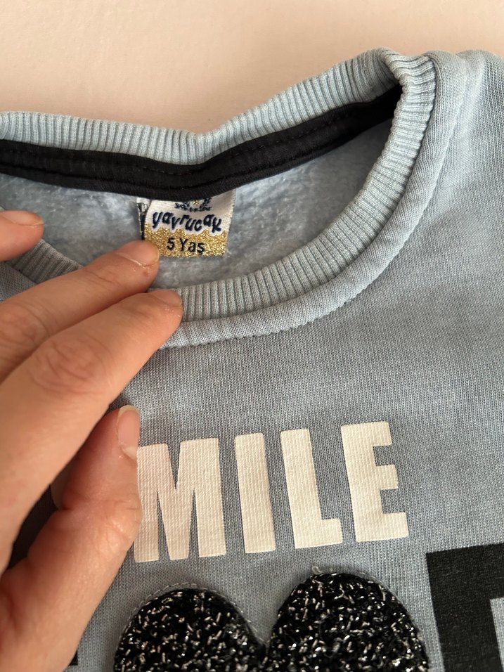 Kız Çocuk mavi önü işlemeli Sweatshirt - Görsel 4