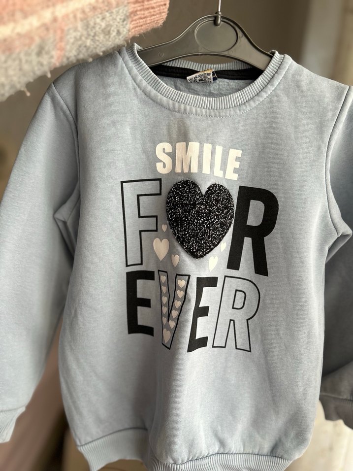 Kız Çocuk mavi önü işlemeli Sweatshirt - Görsel 2