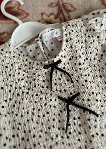 Zara kız Çocuk Puantiyeli bisiklet Yaka Elbise - Görsel 5