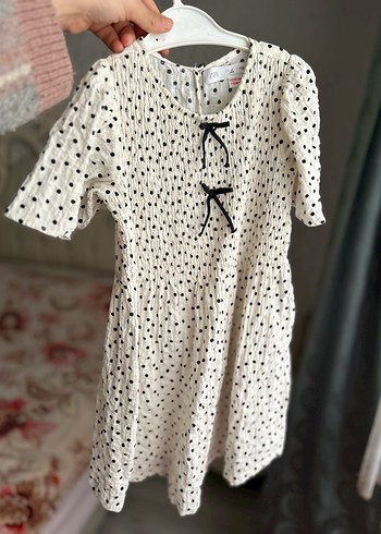 Zara kız Çocuk Puantiyeli bisiklet Yaka Elbise - Görsel 8