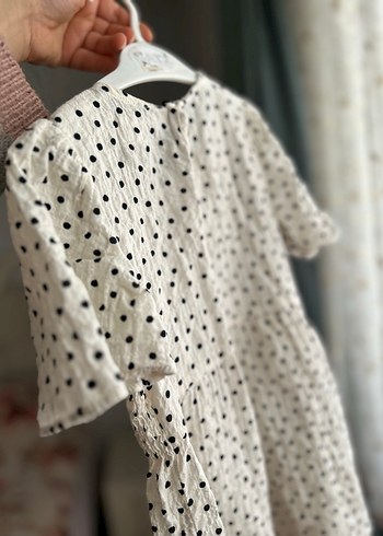 Zara kız Çocuk Puantiyeli bisiklet Yaka Elbise - Görsel 2