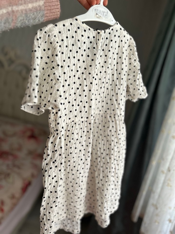 Zara kız Çocuk Puantiyeli bisiklet Yaka Elbise - Görsel 3