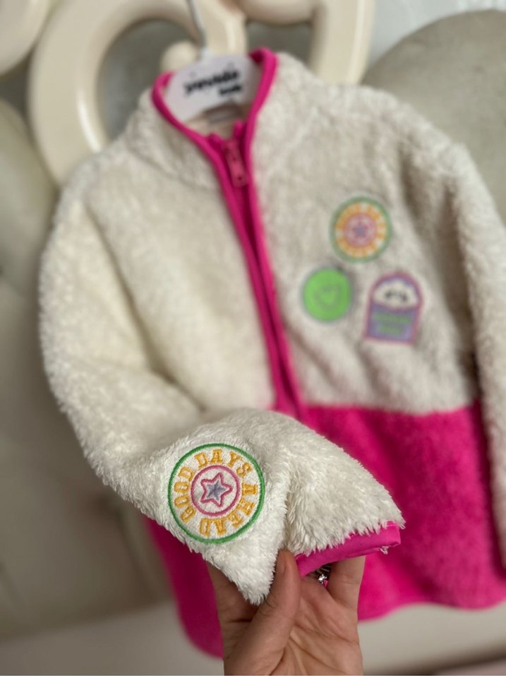 Pembe Nakışlı Kız Çocuk Polar Ceket - Görsel 2