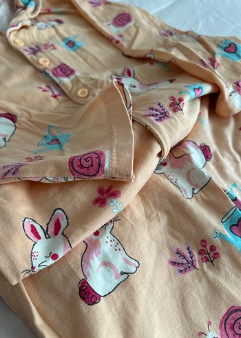 Kız Çocuk Pamuklu Düğmeli Pijama Takımı - Görsel 5