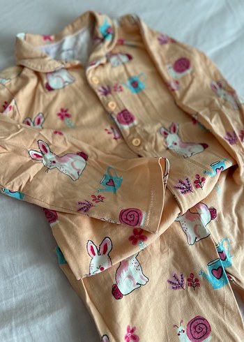 Kız Çocuk Pamuklu Düğmeli Pijama Takımı - Görsel 7