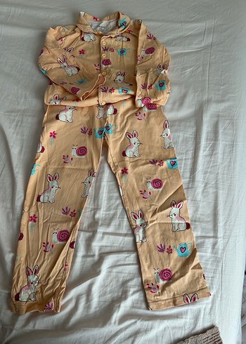 Kız Çocuk Pamuklu Düğmeli Pijama Takımı - Görsel 2