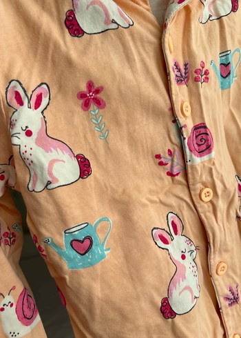 Kız Çocuk Pamuklu Düğmeli Pijama Takımı - Görsel 3