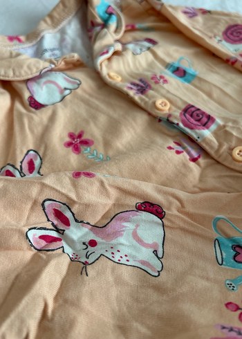 Kız Çocuk Pamuklu Düğmeli Pijama Takımı - Görsel 6