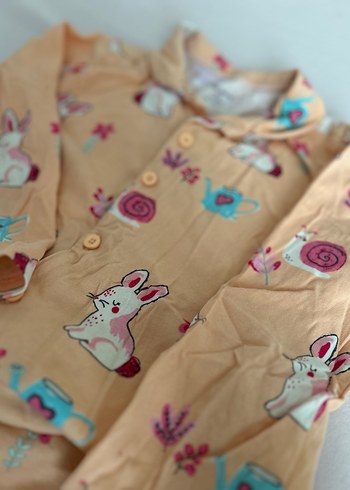 Kız Çocuk Pamuklu Düğmeli Pijama Takımı - Görsel 9