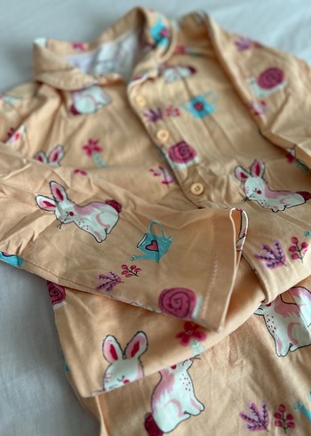 Kız Çocuk Pamuklu Düğmeli Pijama Takımı - Görsel 10