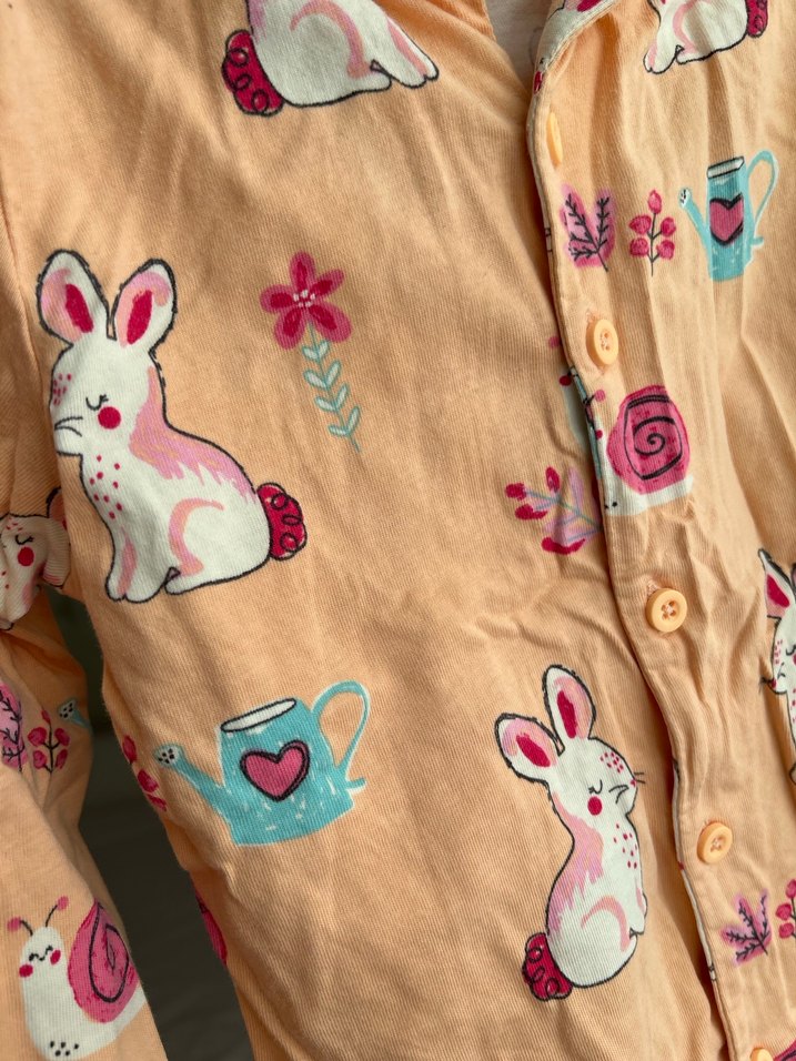 Kız Çocuk Pamuklu Düğmeli Pijama Takımı - Görsel 3