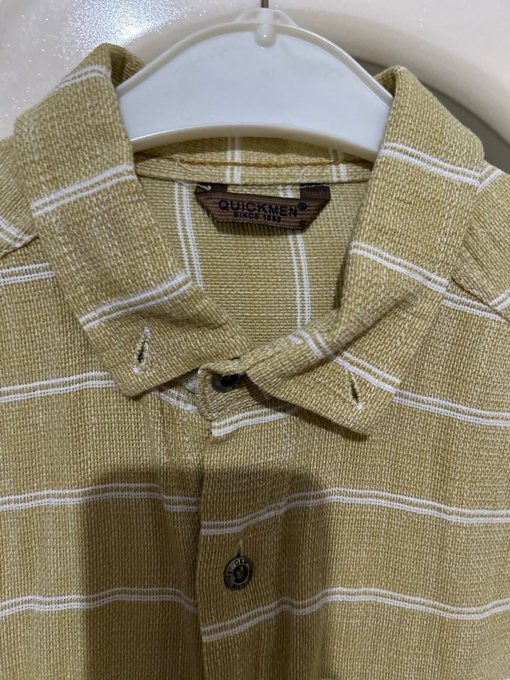 Hasır rengi  Erkek Keten Gömlek, Uzun Kollu, Düğmeli - Görsel 5