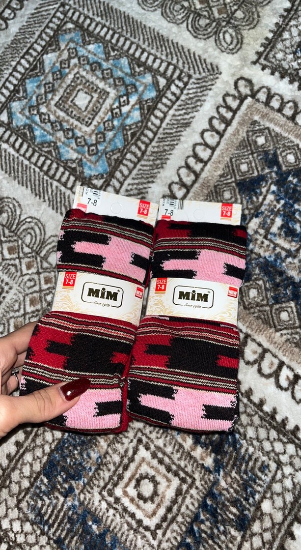 Kız Çocuk Çok Renkli Desenli Triko Çorap - Görsel 2