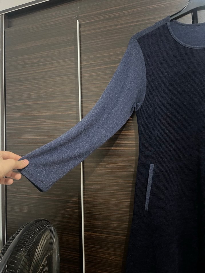 Drapeli Siyah Midi Triko Elbise - Görsel 2