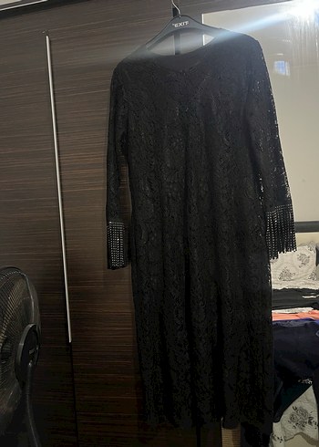 Uzun Siyah Dantel Goth Ofis Elbisesi - Görsel 2