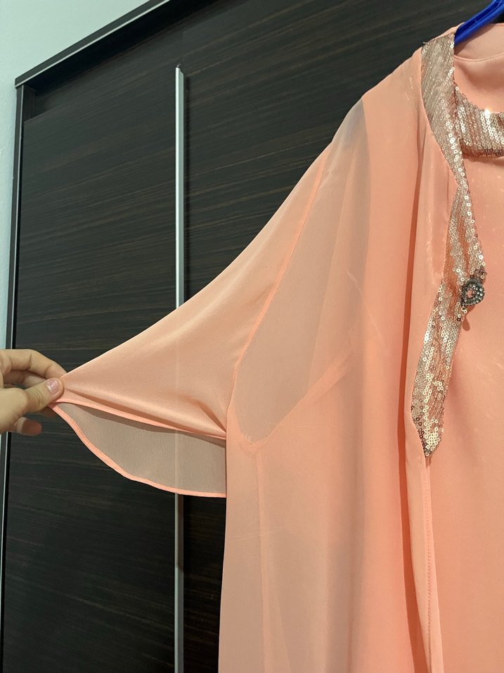 Pembe Parlak Uzun Salaş Abiye Elbise - Görsel 3