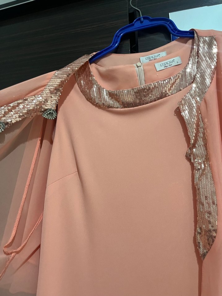 Pembe Parlak Uzun Salaş Abiye Elbise - Görsel 2