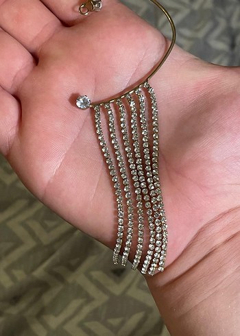 Zincir Detaylı Uzun Altın Küpe - Görsel 2