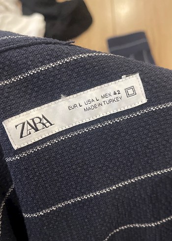 Navy Çizgili erkek Keten Gömlek - Görsel 3