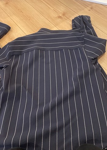 Navy Çizgili erkek Keten Gömlek - Görsel 2