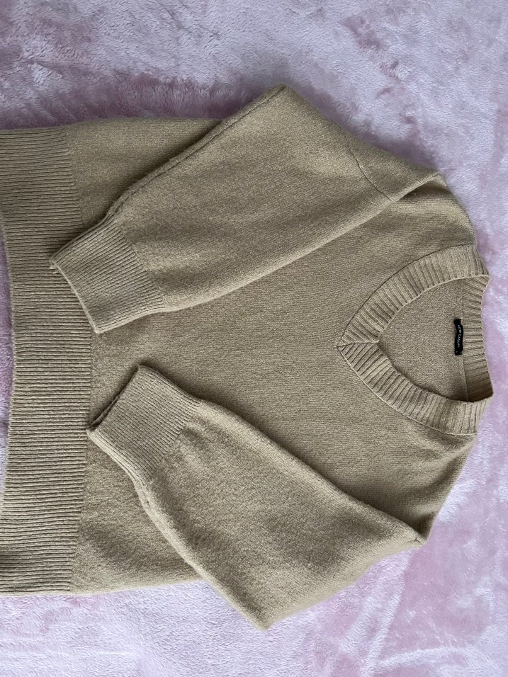 Bej V Yaka Kadın Triko Kazak - Görsel 2