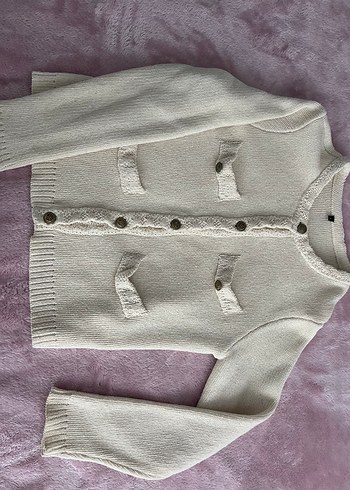 Düğmeli Beyaz Bohem Kadın Hırka - Görsel 4