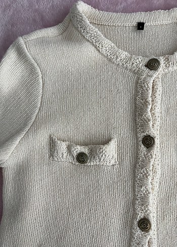 Düğmeli Beyaz Bohem Kadın Hırka - Görsel 3