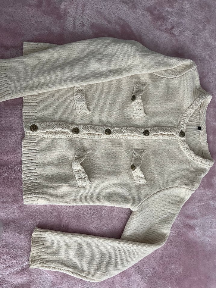 Düğmeli Beyaz Bohem Kadın Hırka - Görsel 4