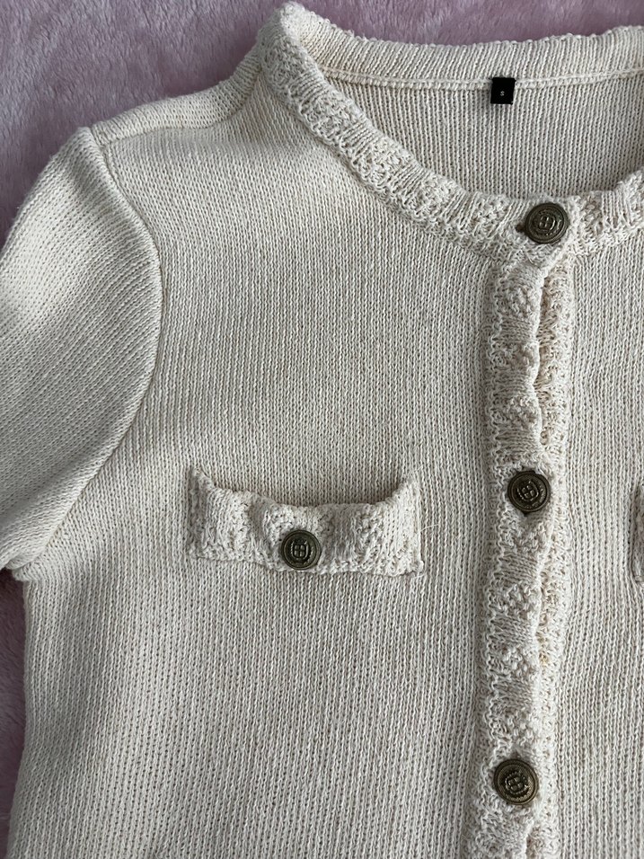 Düğmeli Beyaz Bohem Kadın Hırka - Görsel 3