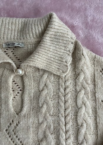 Bohem Tarzı Bej Örgü Kadın Kazak - Görsel 3