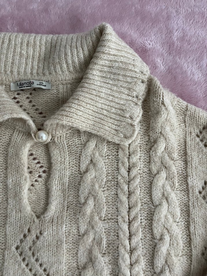 Bohem Tarzı Bej Örgü Kadın Kazak - Görsel 3